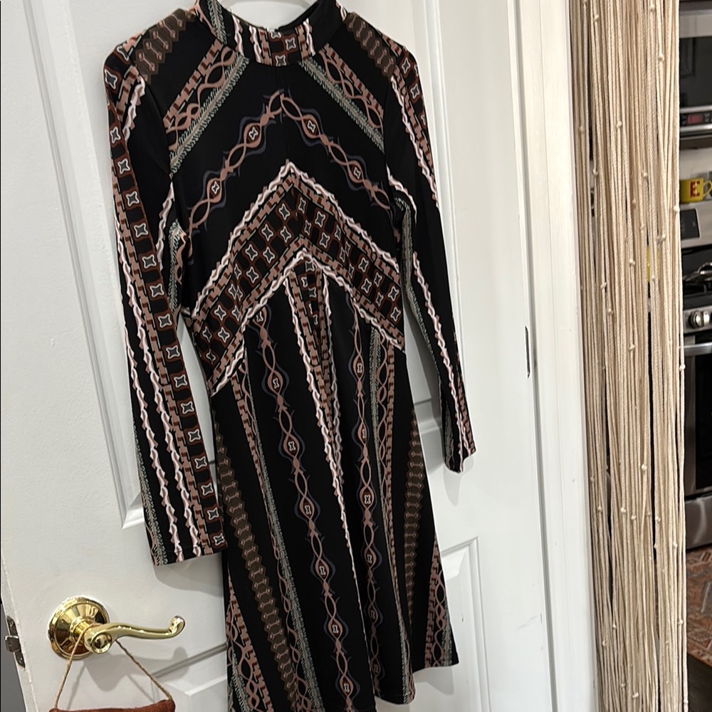 FREE PEOPLE Black and Brown Patterned Dress